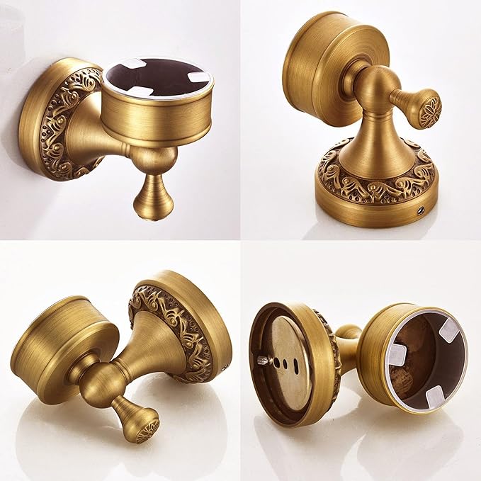 Wall Mounted Bathroom Tooth Brushed Cup Holder, Antique Brass Pattern Carving,Brushed Bronze