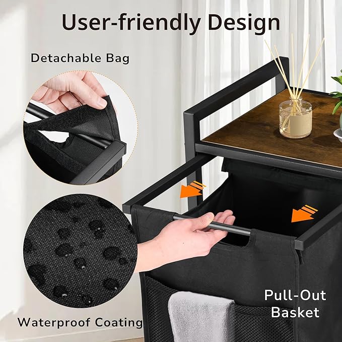 Laundry Hamper with Shelf, Laundry Basket with 3 Pull-Out Removable Bags, 3x 10.6 Gallons(120L), Metal Frame, Lockable Wheels, for Laundry Room and Bedroom