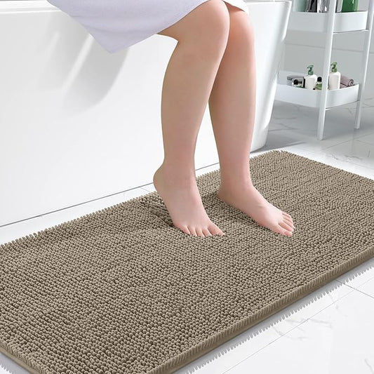 OLANLY Bathroom Rugs 47x24, Extra Soft Absorbent Chenille Bath Rugs, Rubber Backing Quick Dry, Machine Washable Bath Mats for Bathroom Floor, Tub and Shower, Home Decor Accessories, Warm Taupe