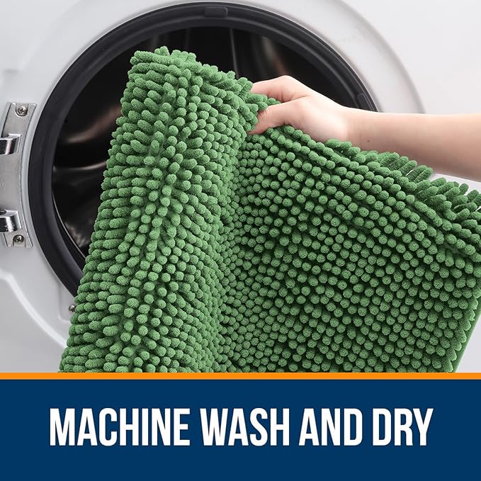 OLANLY Bathroom Rugs 47x20, Extra Soft Absorbent Chenille Bath Rugs, Rubber Backing Quick Dry, Machine Washable Bath Mats for Bathroom Floor, Tub and Shower, Home Decor Accessories, Olive Green