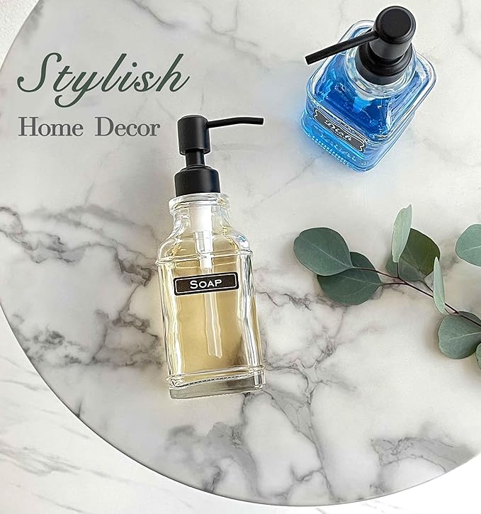 JASAI 2Pack Glass Soap Dispenser with Black Rust Proof Pump, Refillable Dish Soap Dispenser with for Kitchen and Bathroom.