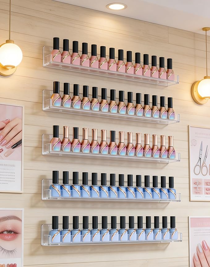 HESIN Acrylic Nail Polish Organizer Wall Mounted Nail Polish Display Racks 4 Pack Essential Oil Stand Holder Home Organizer