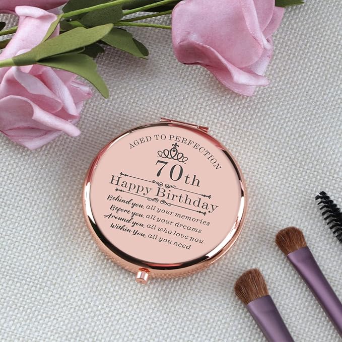 70th Birthday Gifts for Women Rose Gold Compact Makeup Mirror Happy 70 Birthday Gift Ideas for Women 70th Birthday Gift for Aunt Mom Grandma Sister Friends 70 Birthday Present