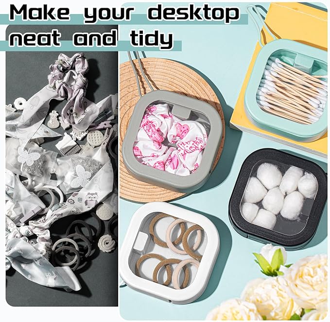 Kathfly 4 Pcs Assorted Colors Hair Tie Organizer Portable Hair Accessory Storage Containers Stackable Tie Bobby Pin Holder Home Cotton Swab Dispenser Accessories Jewelry Organizer Box