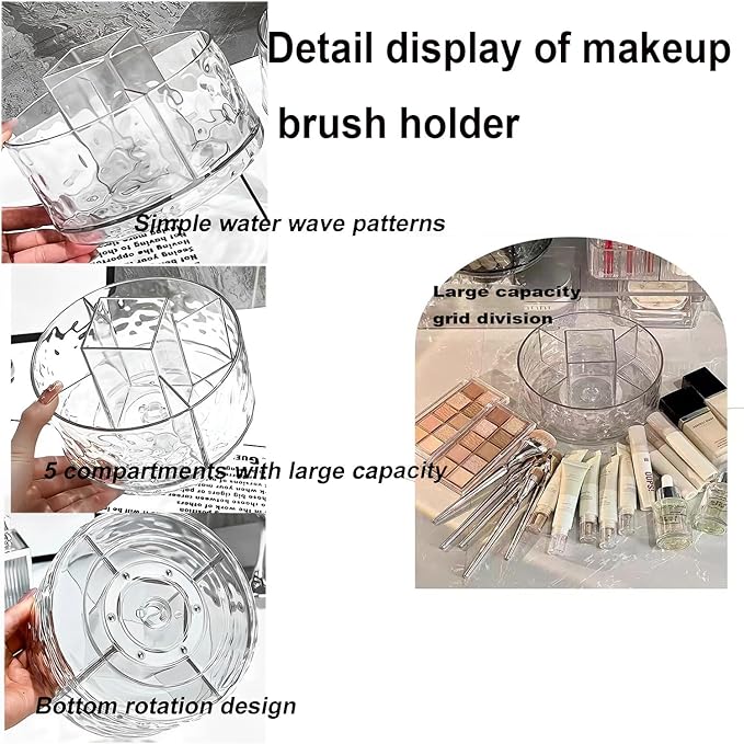 Multifunction Cosmetic Organizer, Rotating Makeup Brush Holder with Multi-Compartment Design, Countertop Organizer for Vanity, Bathroom Counter, Pantry, Cabinet (Transparent grey ripple)