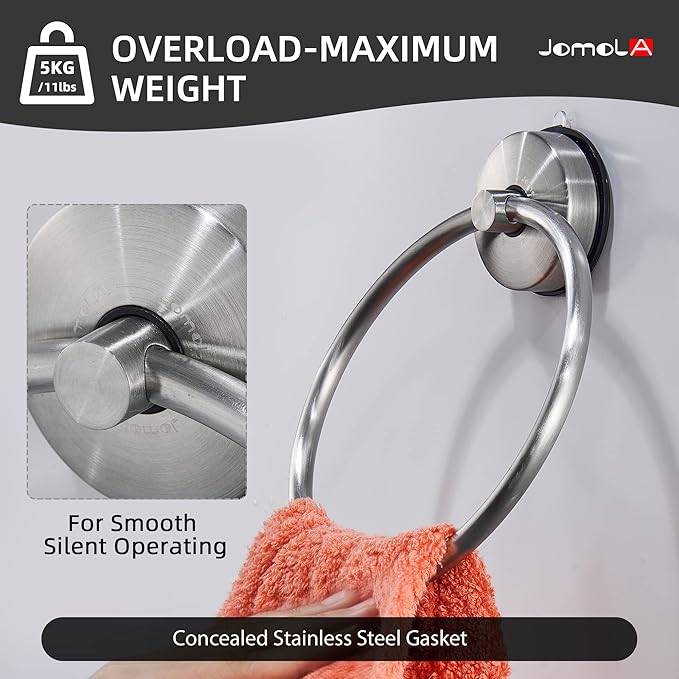 JOMOLA Towel Ring Suction Towel Holder for Bathroom Stainless Steel Kitchen Towel Rail Rack Drill Free Bath Towel Holder Bathroom Accessories Brushed Finish