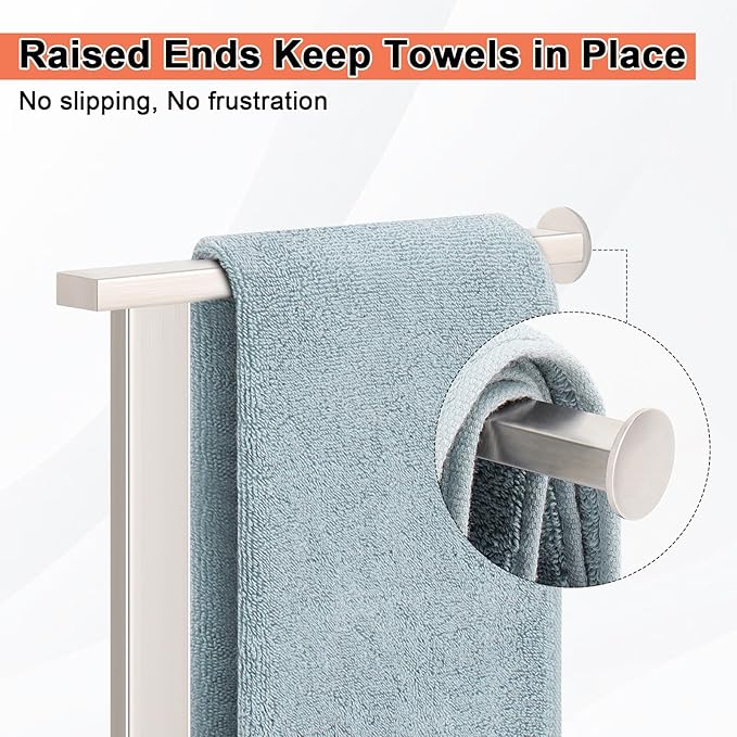 HarJue Hand Towel Holder Stand, 14.5" Hand Towel Rack with Weighted Marble Base, 304 Stainless Steel L-Shape Standing Towel Bar for Vanity Bathroom Kitchen Countertop (Brushed Nickel)