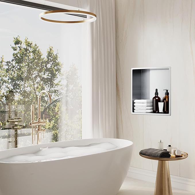 Stainless Steel Shower Niche 12"X12", No Tile Needed Recessed Inserted Wall Niche Shower for Bathroom, Living Room, Kitchen for Storage, Brushed Nickel