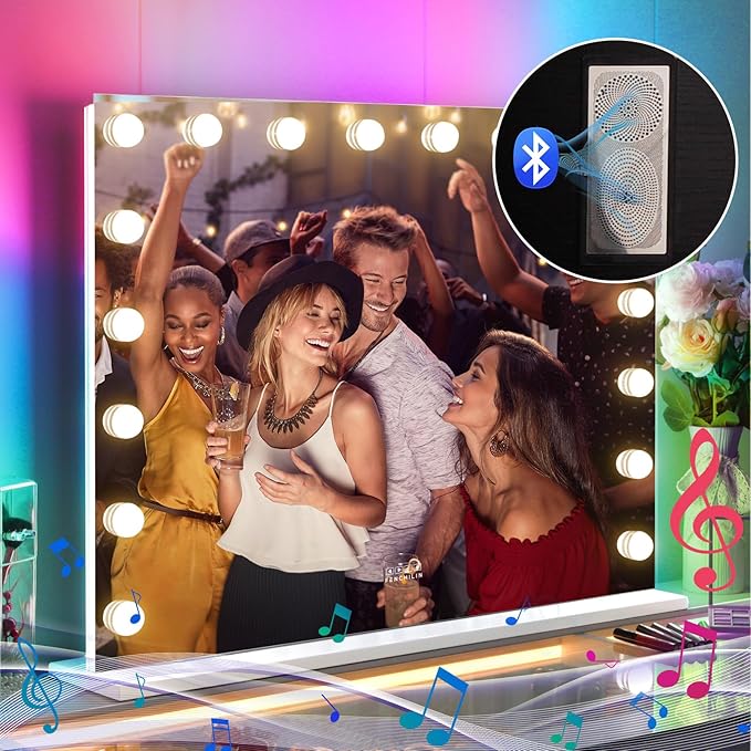 FENCHILIN 32 x 23 Inch RGB LED Vanity Mirror with Light and RGB Backlit Hollywood Lighted Makeup Mirror, Smart Touch Control Light Mirror with Memory Function