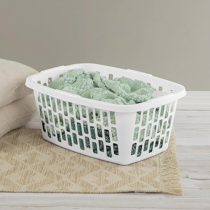 4 Pack 1.5 Bushel Rectangular Plastic Laundry Hamper - Ventilated Sides & Stackable Design with Comfort Grip Handles, Reinforced Rim for Laundry Room, Dorm, Apartment & Bathroom, White