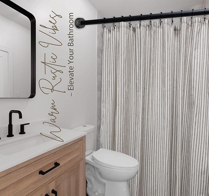 Farmhouse Striped Shower Curtain - 72x72 Inches, Linen Blend Fabric, Breathable & Machine Washable, Rustic Tan for Bathroom Decor (Hooks/Liner Not Included)