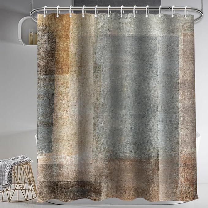 Lnond 4Pcs Bathroom Shower Curtain Sets with Rugs,Brown Gradient Painting Art Bathroom Sets with Shower Curtain and Rugs and Accessories