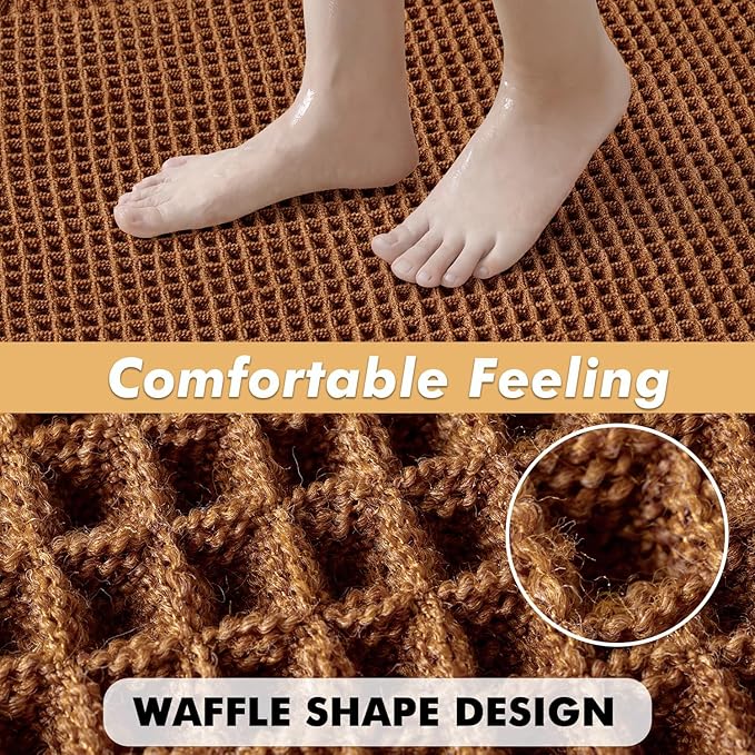 MIULEE Set of 2 Waffle Bathroom Rugs, Fall Boho Bath Rugs Non Slip Washable, Super Absorbent Bath Mats, Ultra Soft Rubber Backed Shower Mats for Bathroom Floor, Tub and Shower, Terracotta, 24x36 Inch