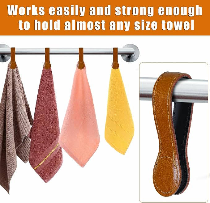 Leather Magnetic Kitchen and Bathroom Towel Clips for Oven Handle, Towel Rods or Racks (2, Light Brown)