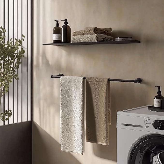 SEIDO Anti-Dropping Towel Bar with 21.4" Hanging Length, Stainless Steel Towel Rack for Bathroom Wall, Double Locking Design Towel bar for Bathroom, Matte Black, 24 inch, 2pc