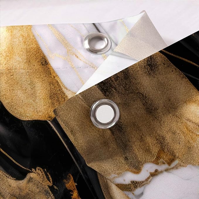 Black Golden Marble Shower Curtain Morden Abstract,Modern Minimalist Simple Neutral Fabric Shower Curtains for Bathroom Decor 72x72 Inch