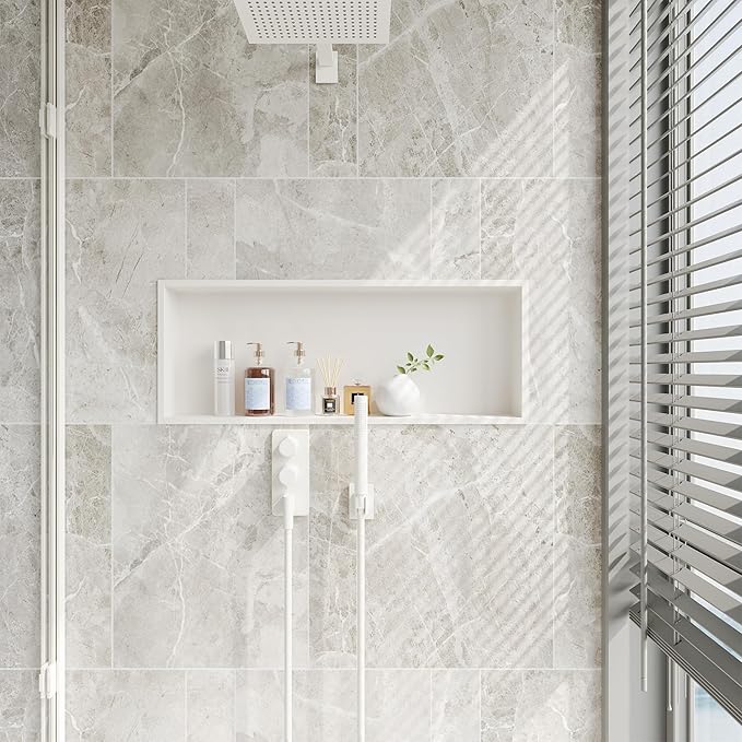 Neodrain Shower Niche, Insert Bathroom Storage Shower Shelf, Stainless Steel Recessed Wall Niche No Tiled Recessed Cabinet Waterproof for Shower Storage(White,30"x12")