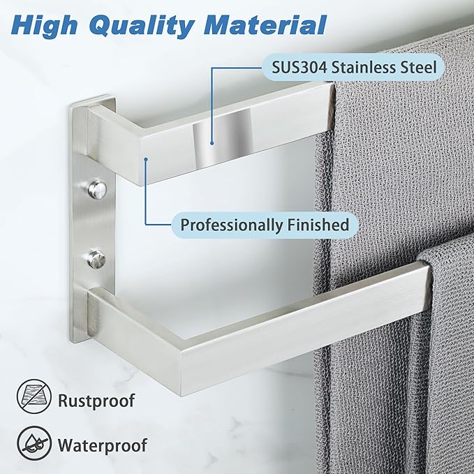 Alise Double Towel Bar, 16" Towel Racks for Bathroom Wall Mounted, SUS304 Stainless Steel Bathroom Towel Holder, Modern Quick Drying Towel Hanger, Brushed Nickel