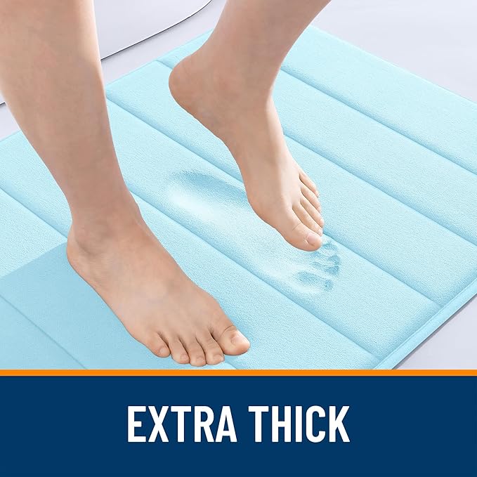 OLANLY Memory Foam Bath Mat 44x24, Super Soft Absorbent Bathroom Rugs, Quick Dry, Machine Washable Shower Floor Rugs, Bathmat Carpet, Bathroom Home Decor Accessories, Sky Blue