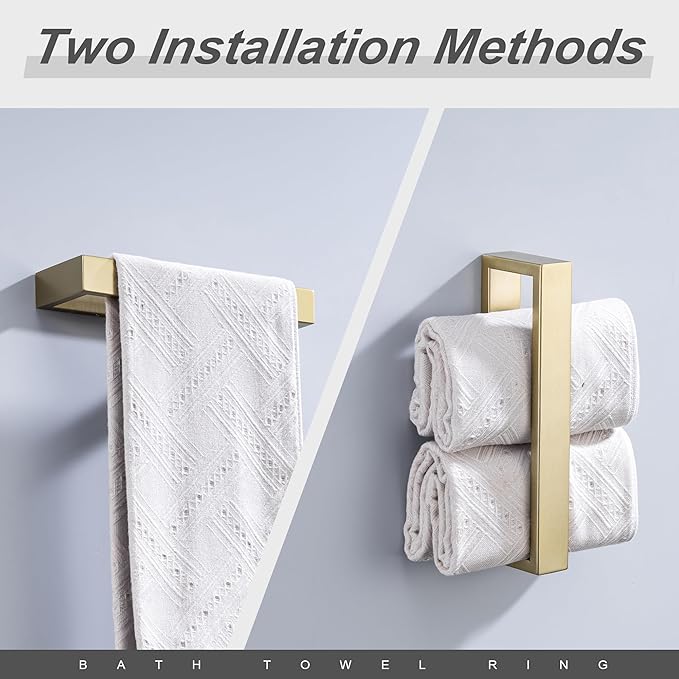 Towel Bar, 9 Inch Hand Towel Holder Wall Mount, Towel Racks for Bathroom Accessories, Stainless Steel Towel Ring Hardware (Brushed Gold, 1 Pack)