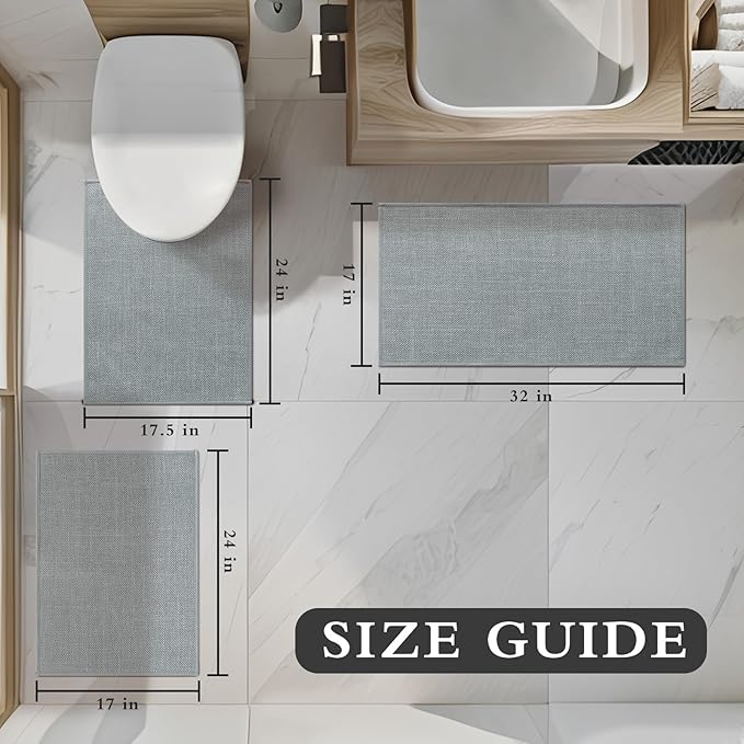 YIHOUSE Light Grey Bathroom Rug Sets 3 Piece, Absorbent Bath Mat for Bathroom Non Slip Washable, Bathroom Mat Quick Dry, Thin Bath Rug Set for Toilet and Floor