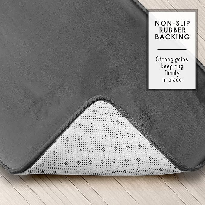 Clara Clark Bathroom Rugs, Velvet Memory Foam Bath Mat, Non-Slip, Machine Washable Bath Rugs - Dries Quickly, Ultra Soft Plush Bath Mats for Bathroom, 20 x 32, Grey
