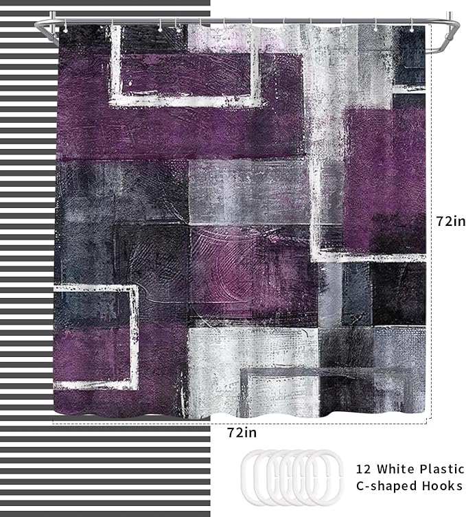WELMECO Abstract Purple Shower Curtain Geometric Shower Curtain Bathroom Decor Polyester Fabric 72x72inch (Purple)