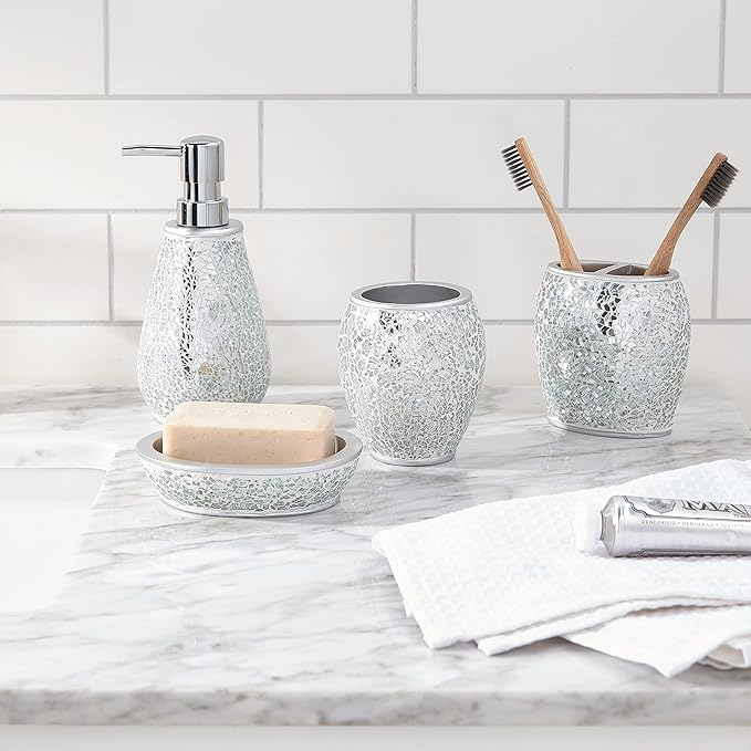 Sweet Home Collection Bathroom Accessories Unique Collections Modern Classic Contemporary Decorative Beautiful Designs Bath Shower Tub Décor, 4 Piece Set, Glamour(Pack of 1)
