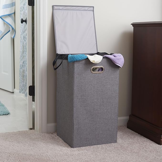Household Essentials 5620 Collapsible Single Laundry Hamper with Magnetic Lid - Grey