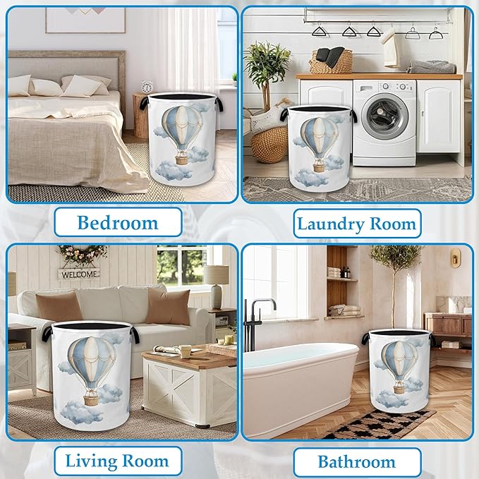 Hot Air Balloon Laundry Basket Collapsible Laundry Hamper Oxford Storage Bin for Clothes Storage, Toy Organizer, Books and Sundries 16" X 20.8"