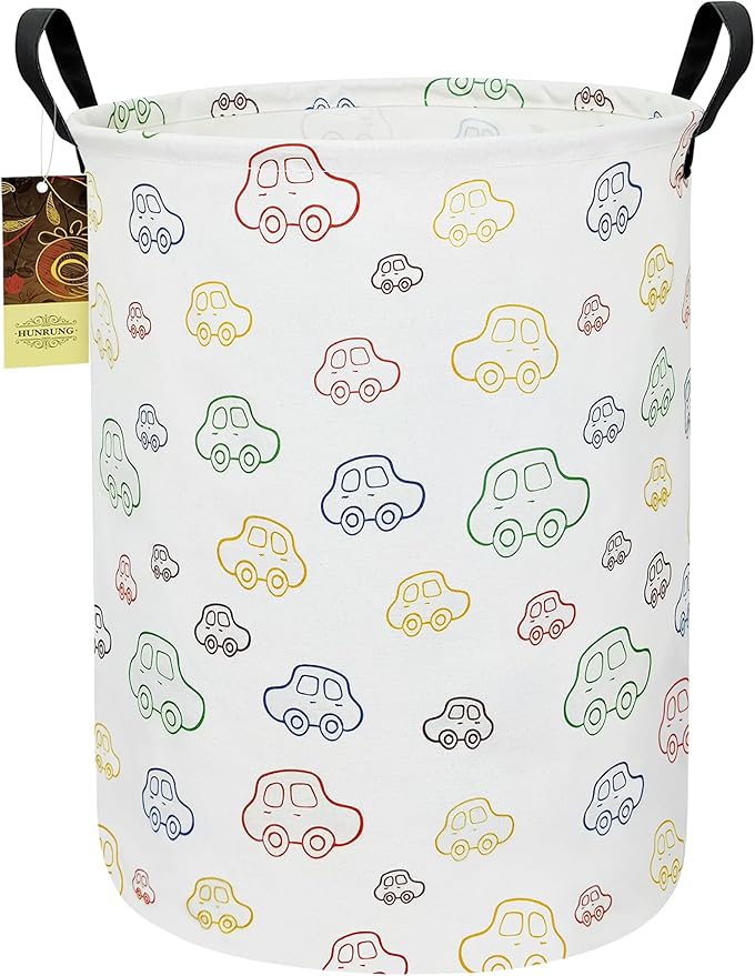 HUNRUNG Laundry Hamper,Large Canvas Fabric Lightweight Storage Basket Toy Organizer Dirty Clothes Collapsible Waterproof for College Dorms???Round-Car???
