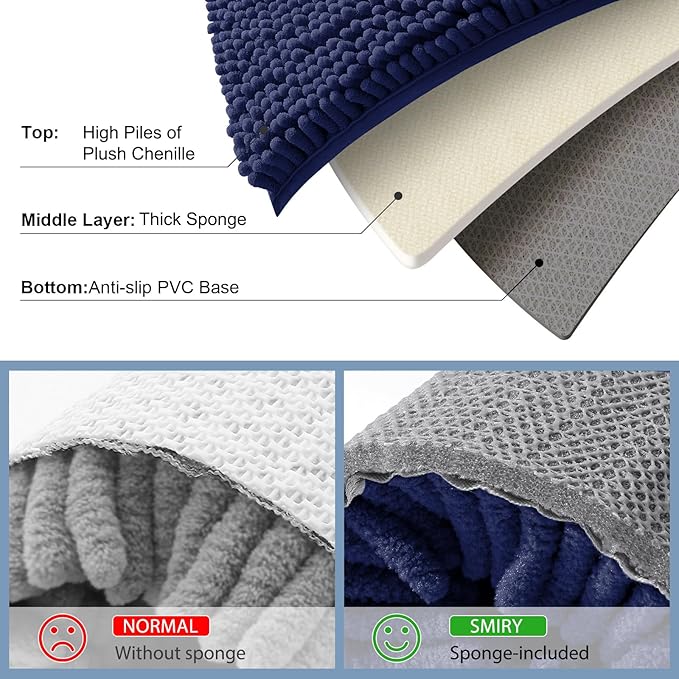 Smiry Luxury Chenille Toilet Rugs U-Shaped 20x20, Soft Absorbent Non-Slip Contour Bathroom Rugs for Toilet, Machine Washable Contoured Bath Mats, Navy Blue