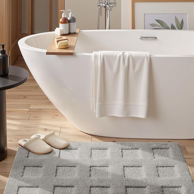 GRANNY SAYS Bathroom Rugs Non Slip Washable, Extra Soft & Water Absorbent Bath Mats for Bathroom, Plush Shaggy Bath Carpet, Grey Waffle Bath Mat Quick Dry for Tub & Shower, 24" x 36"