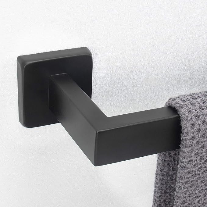 NearMoon Towel Bar, Bath Accessories Premium Thicken Stainless Steel Square Shower Towel Rack for Bathroom, Towel Holder Wall Mounted (1 Pack, Matte Black, 27 Inch)