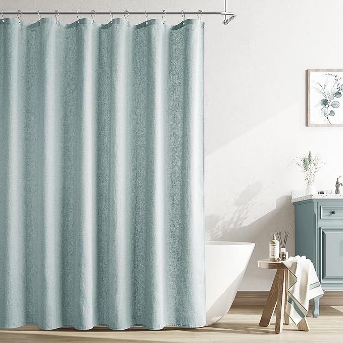Naturoom Blue Linen Shower Curtain, Cloth Textured Fabric Shower Curtain Set with Hooks, Simple Elegant Modern Farmhouse Country Ultra Thick Bath Curtains for Bathroom,Water Repellent,72x96