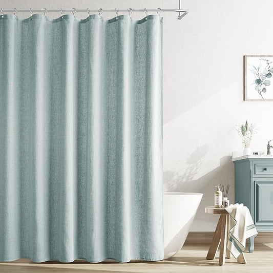 Naturoom Blue Linen Shower Curtain, Cloth Textured Fabric Shower Curtain Set with Hooks, Simple Elegant Modern Farmhouse Country Ultra Thick Bath Curtains for Bathroom,Water Repellent,72x96