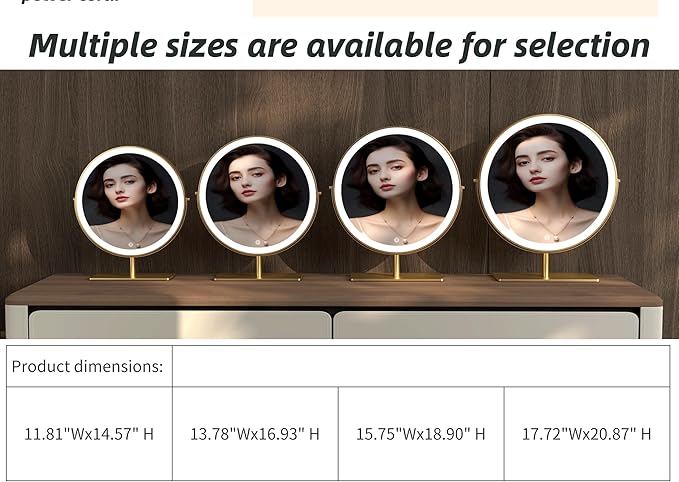 Vanity Mirror Makeup Mirror with Stand,15.8" Round Vanity Mirror, LED Lights, Smart Touch 360°Rotation, Dimmable White (Black)