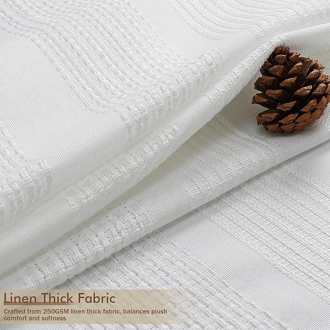OVZME Extra Long White Boho Shower Curtain 84 Inch Long, Modern Farmhouse Heavy Duty Textured Soft Fabric, Rustic Country Cloth Shower Curtain with Tassel for Bathroom Hotel, 72Wx84L, White