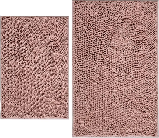 BOANKODU Bathroom Rugs Sets 2 Piece, Extra Soft Chenille Bath Mat Absorbent Bathroom Rug, Bathroom Mat with Sturdy PVC Non-Slip Bottom, Machine Washable Bath Rugs (32x20 Inch + 24x16 Inch, Deep Pink)