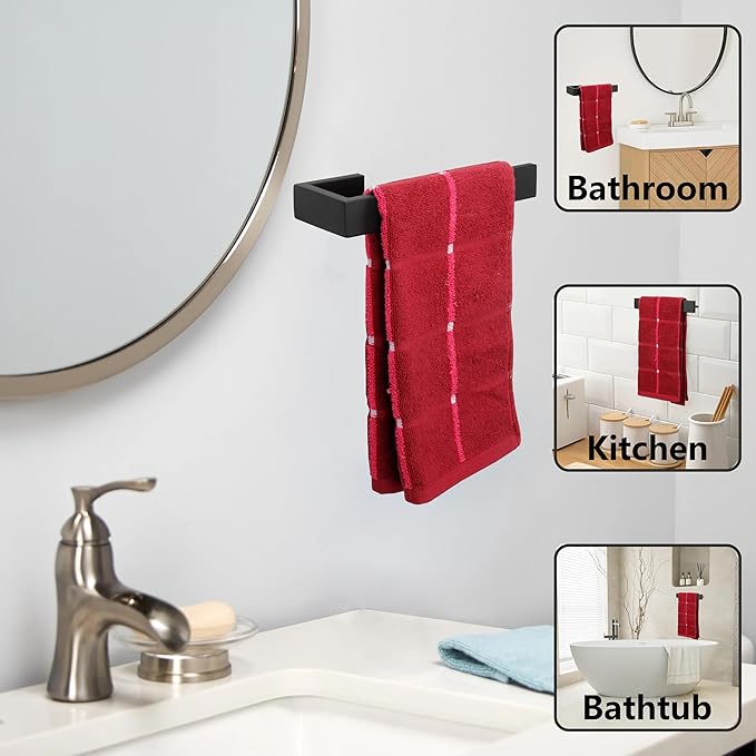 TocTen 7 Pcs Bathroom Hardware Set, Thicken Stainless Steel Towel Bar Set-Includes 2Bath Towel Racks+Towel Holder+Toilet Paper Holder+3 Robe Towel Hooks, Wall Mounted Bathroom Accessories Kit(Black)