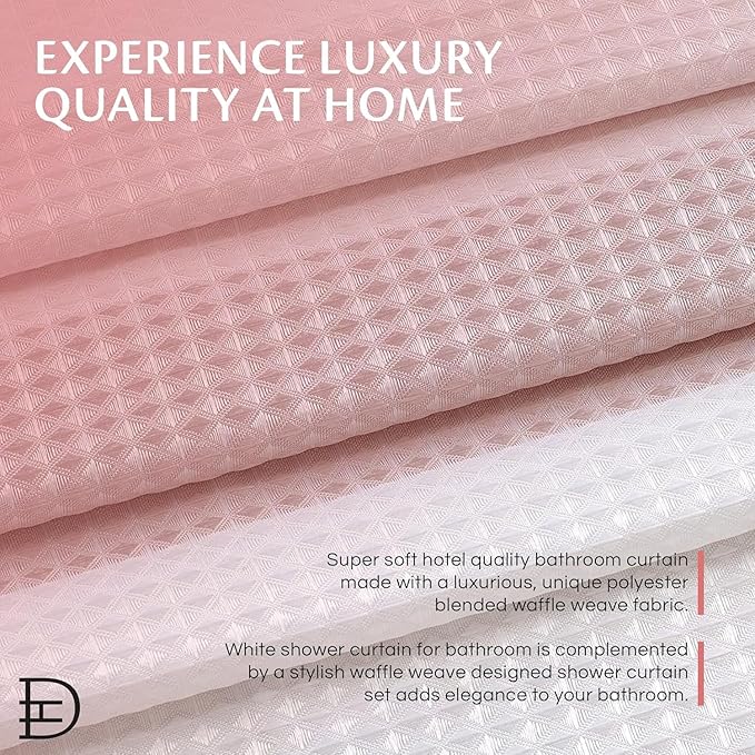 Dainty Home Ombre Waffle Weave Shower Curtain 70 x 72 Blush Textured Fabric Shower Curtain, Hotel Style Waffle Weave Bathroom Curtain, Water Resistant Polyester Ombre Shower Curtain