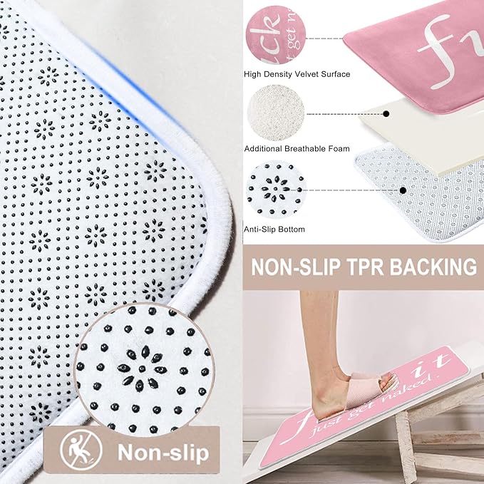 ArtSocket 4PC Pink Funny Get Naked Shower Curtain Sets Bathroom Decor with Rugs, Non-Slip Rug,Toilet Lid Cover, Bath Mat and 12 Hooks 72x72 inches