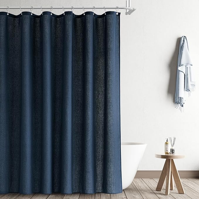 Naturoom Navy Blue Shower Curtain for Bathroom, Linen Textured Weighted Hem Cloth Shower Curtain Set with Hooks, Simple Hotel Luxury Men Nautical Bath Accessories Decor,72x72, Dark Blue