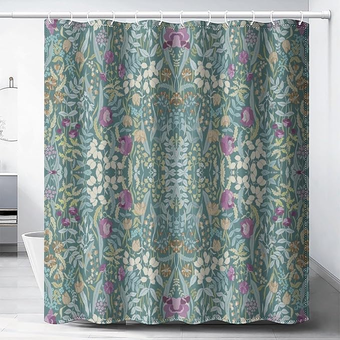 Vintage Botanical Shower Curtain William Morris Designs Green Jungle Fruit Print Shower Curtain Set Polyester Interior Waterproof Shower Curtain with 12 Hooks 66x72 Inches(168x183cm)