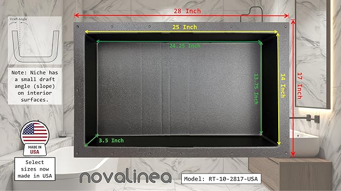 Ready-to-Tile Rectangular Shower Niche – 28" x 17" Single Shelf – Made in USA – Recessed Wall Insert