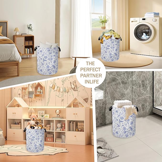 Hydrangea Flowers Laundry Basket,Rustic Floral Clothes Hamper,Oxford Cloth Collapsible Nursery Hamper Storage Organization for Bedroom,Bathroom,Office,College Dorms,16x20 Inch