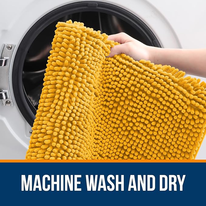 OLANLY Bathroom Rugs 47x17, Extra Soft Absorbent Chenille Bath Rugs, Rubber Backing Quick Dry, Machine Washable Bath Mats for Bathroom Floor, Tub and Shower, Home Decor Accessories, Golden Yellow