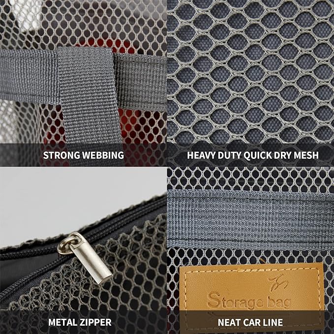 TOPASION Mesh Shower Caddy Bag Portable Hanging Toiletry and Bath Organizer with Zipper for Travel, Gym, Camping, College Dorms, Beach
