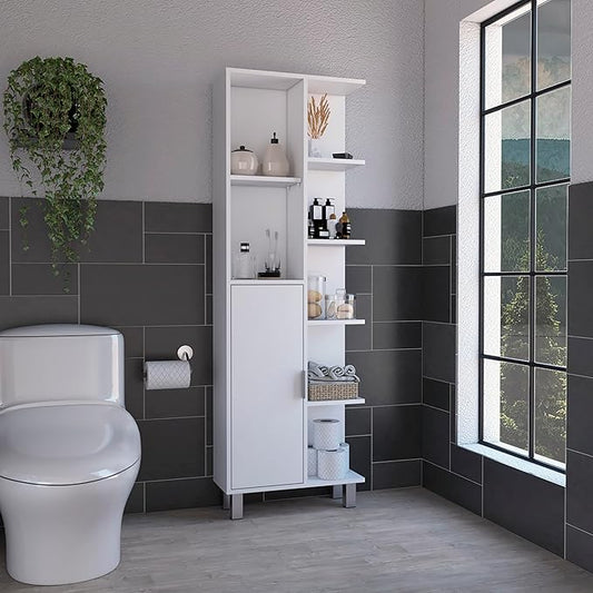 63" 7-Open-Shelf Bathroom Cabinets, Modern Organizer with Sleek Design & Space-Saving, Versatile Storage Cabinet with Easy-Assembly for Bathrooms, White