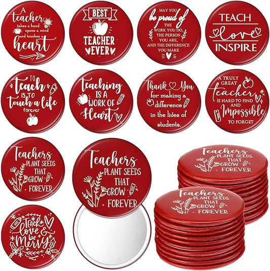 Geelin 20 Pcs Teacher Appreciation Gifts Bulk Mini Compact Makeup Mirrors Gift for Teacher Appreciation Week Graduation Team Group(Red Bottom)
